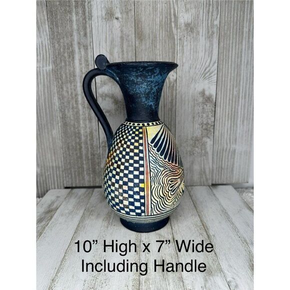 Vintage Hand Painted Minoan Style Stoneware Studio Pottery Pitcher - Picture 4 of 6